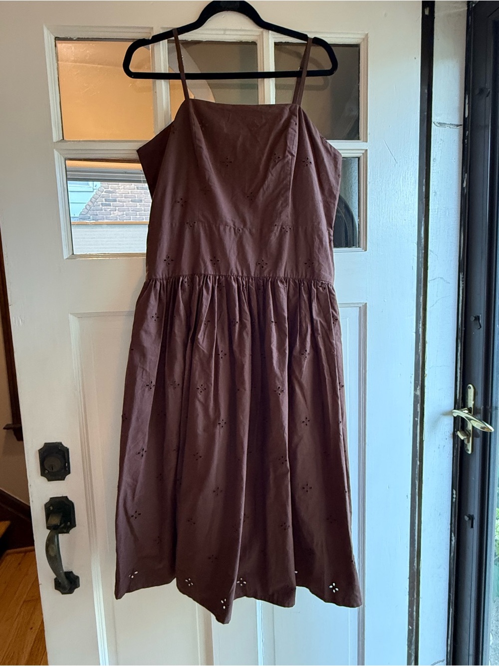 Brown Eyelet Midi Sundress with Spaghetti Straps